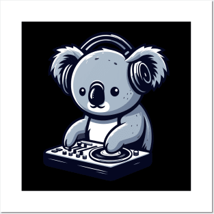 Cute koala with headphones in a dj party, kawaii style koala bear vector illustration Posters and Art